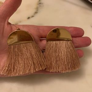 Gold Half Moon Tassel Earrings Nude